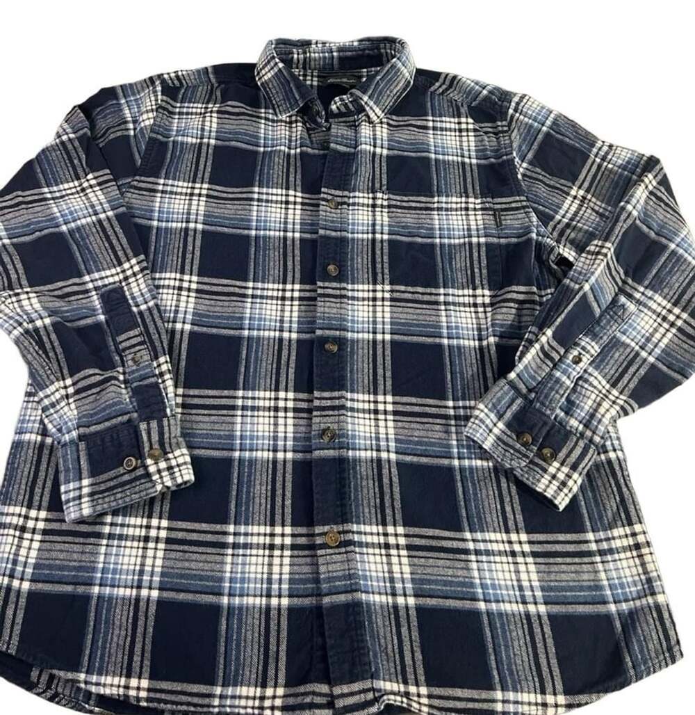 Eddie Bauer Flannel Shirt Size L Blue White Plaid Long Sleeve Button Down